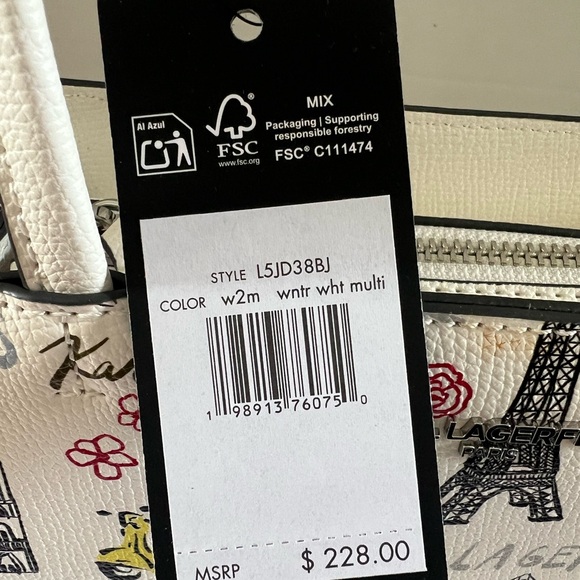 Karl Lagerfeld White Graphic Print Handbag with Logo Strap - Picture 6 of 16